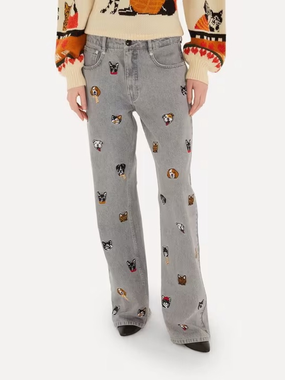 FARM RIO Multicolour Cat & Dog Embroidery Jeans Straight Leg Denim Pants NWT⁠